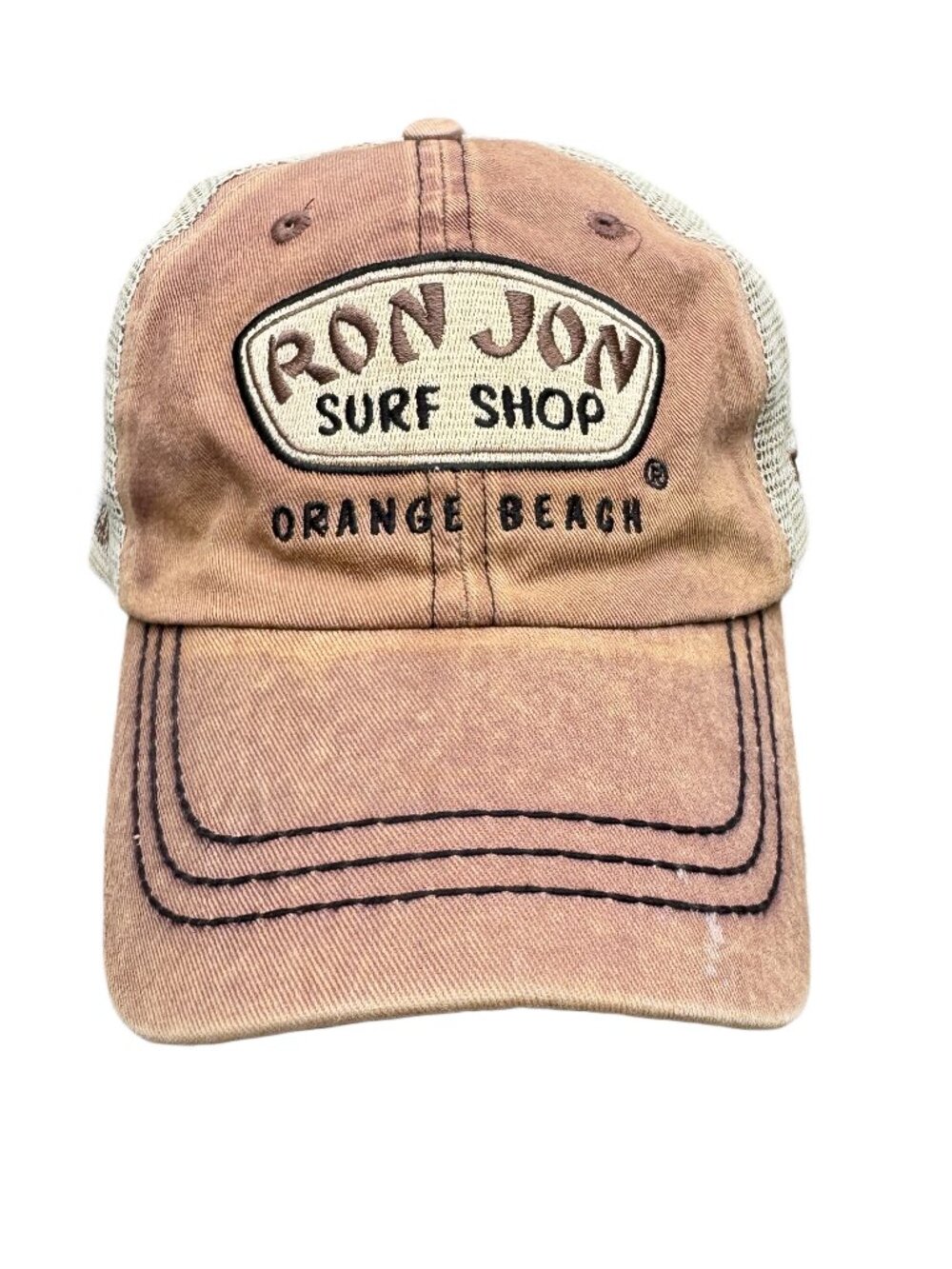 VTG Ron Jon Surf Shop Orange Beach Alabama Distressed Brown Trucker Hat